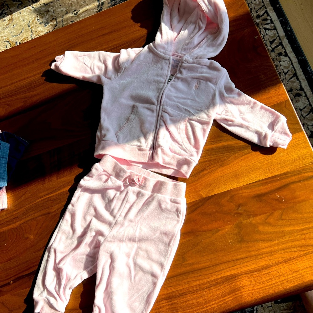Baby girls Ralph Lauren pink velour sweatsuit